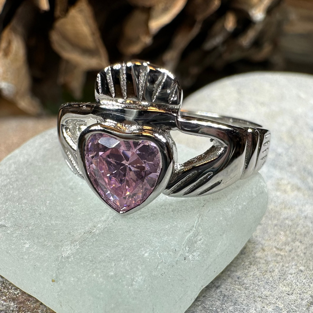 Pink Sapphire Claddagh Ring
