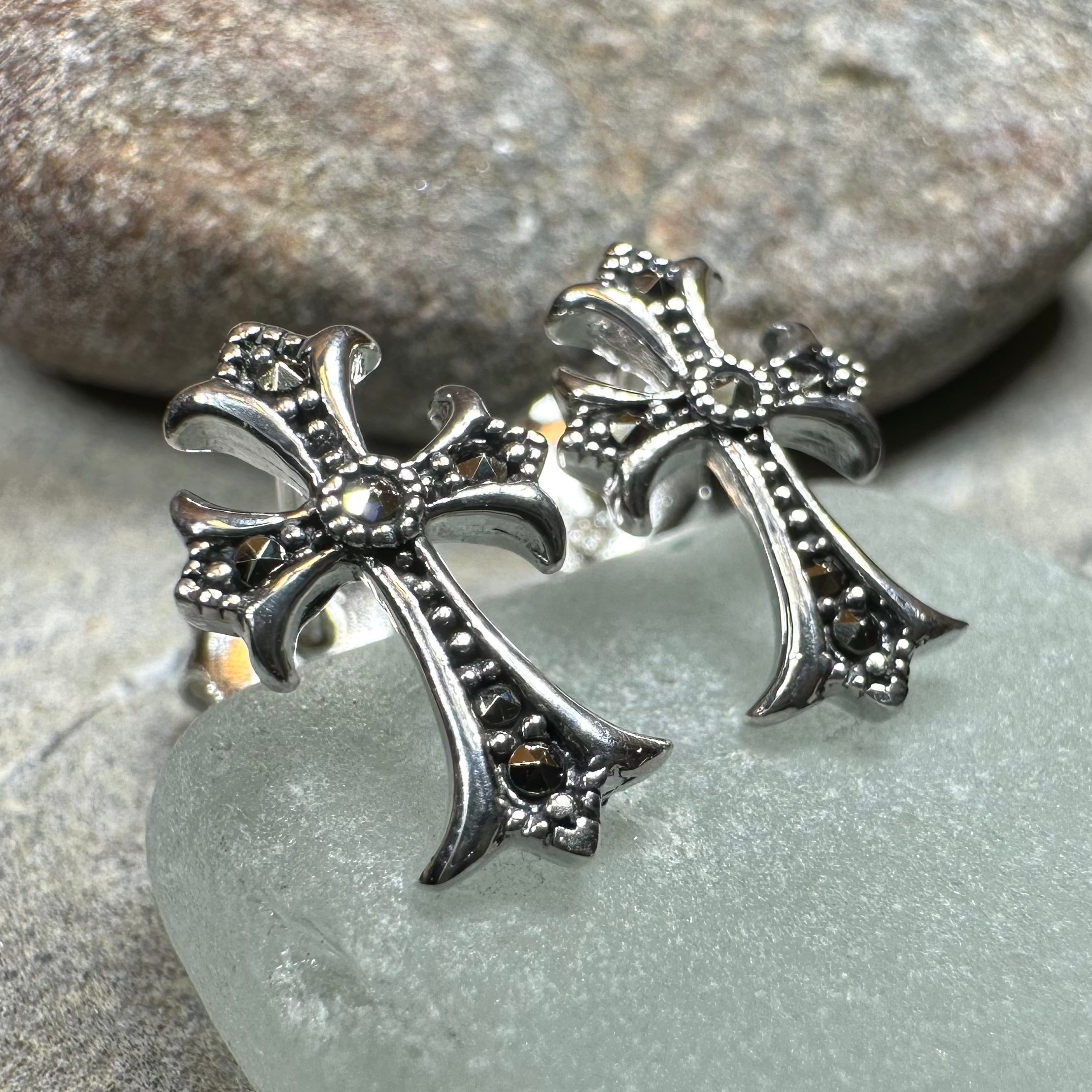 Marcasite Cross Stud Earrings
