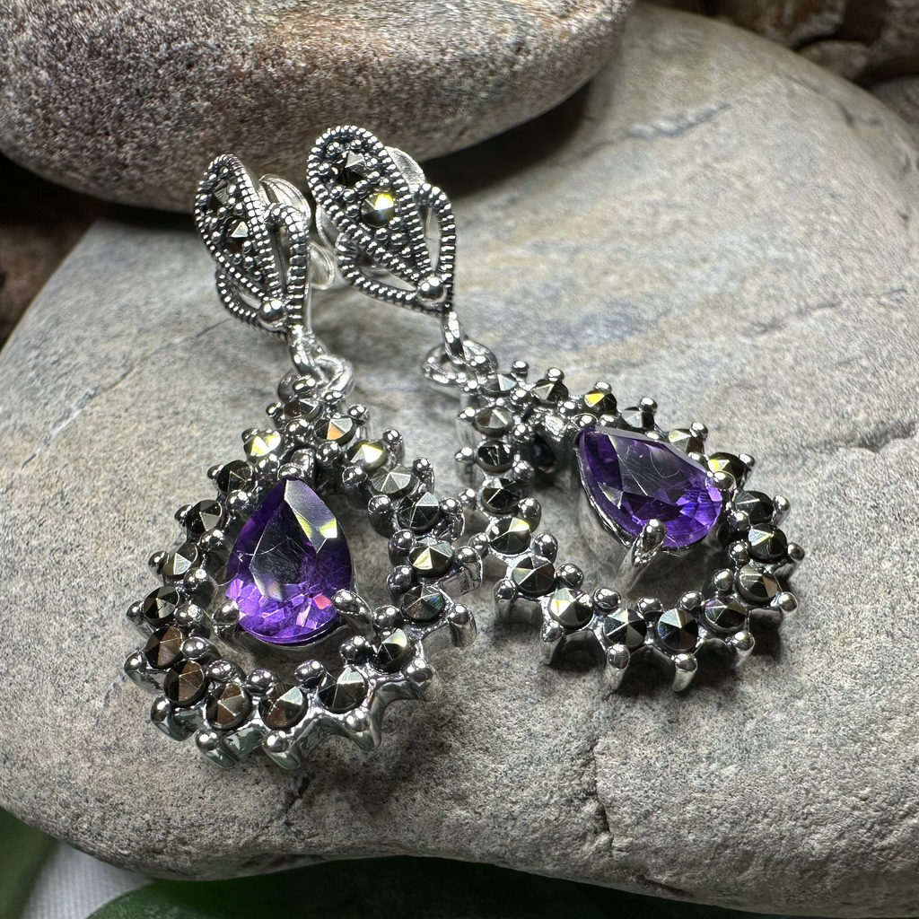Bebe Amethyst Marcasite Earrings