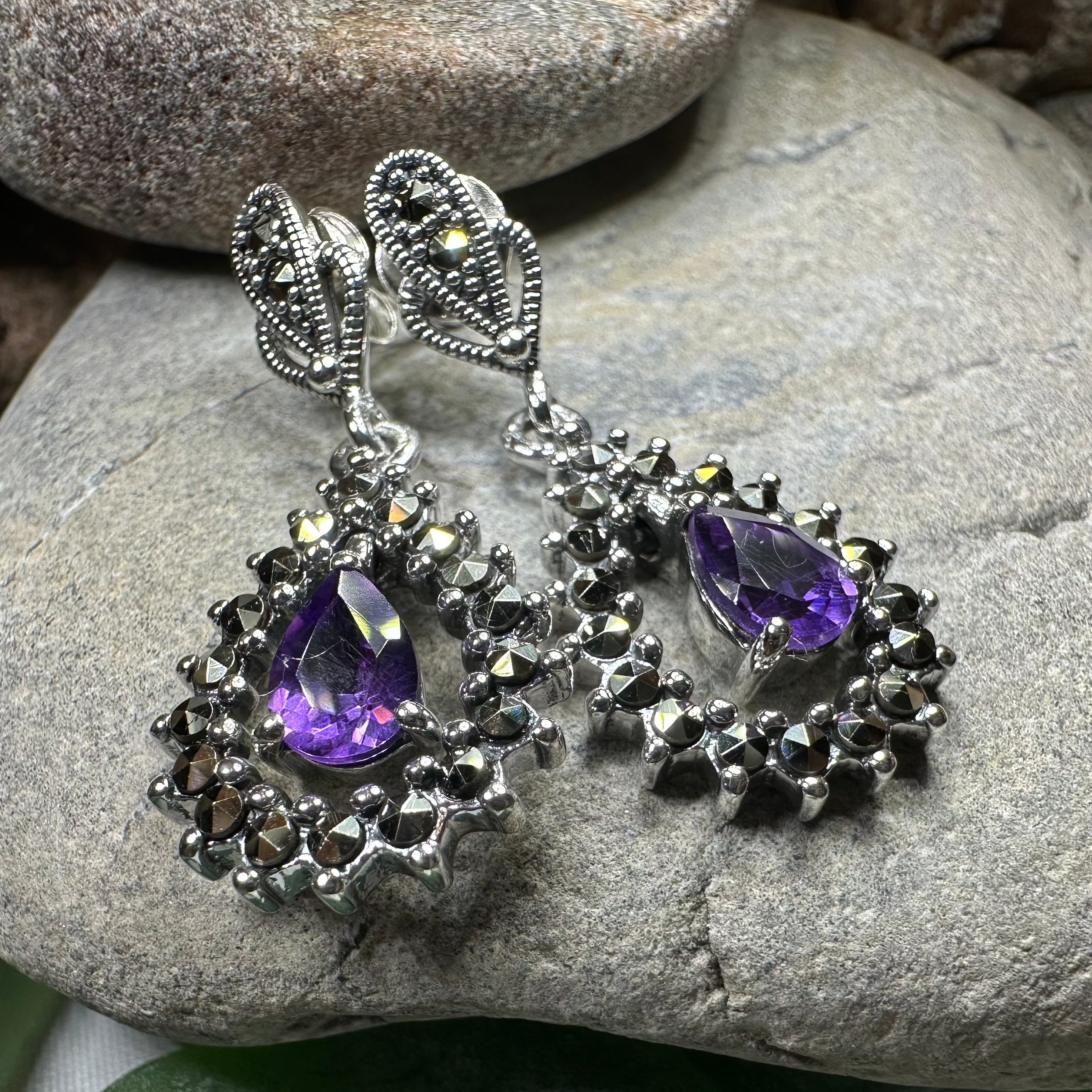 Bebe Amethyst Marcasite Earrings