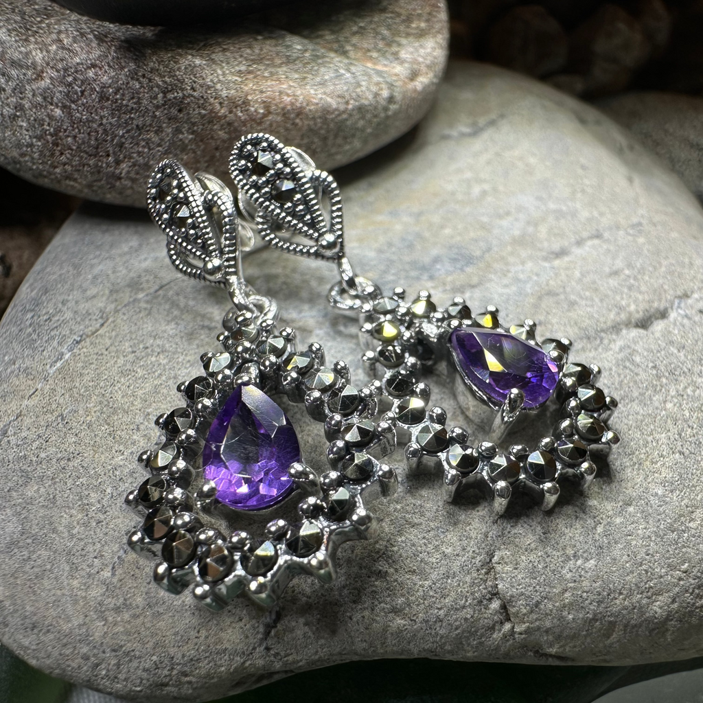 Bebe Amethyst Marcasite Earrings