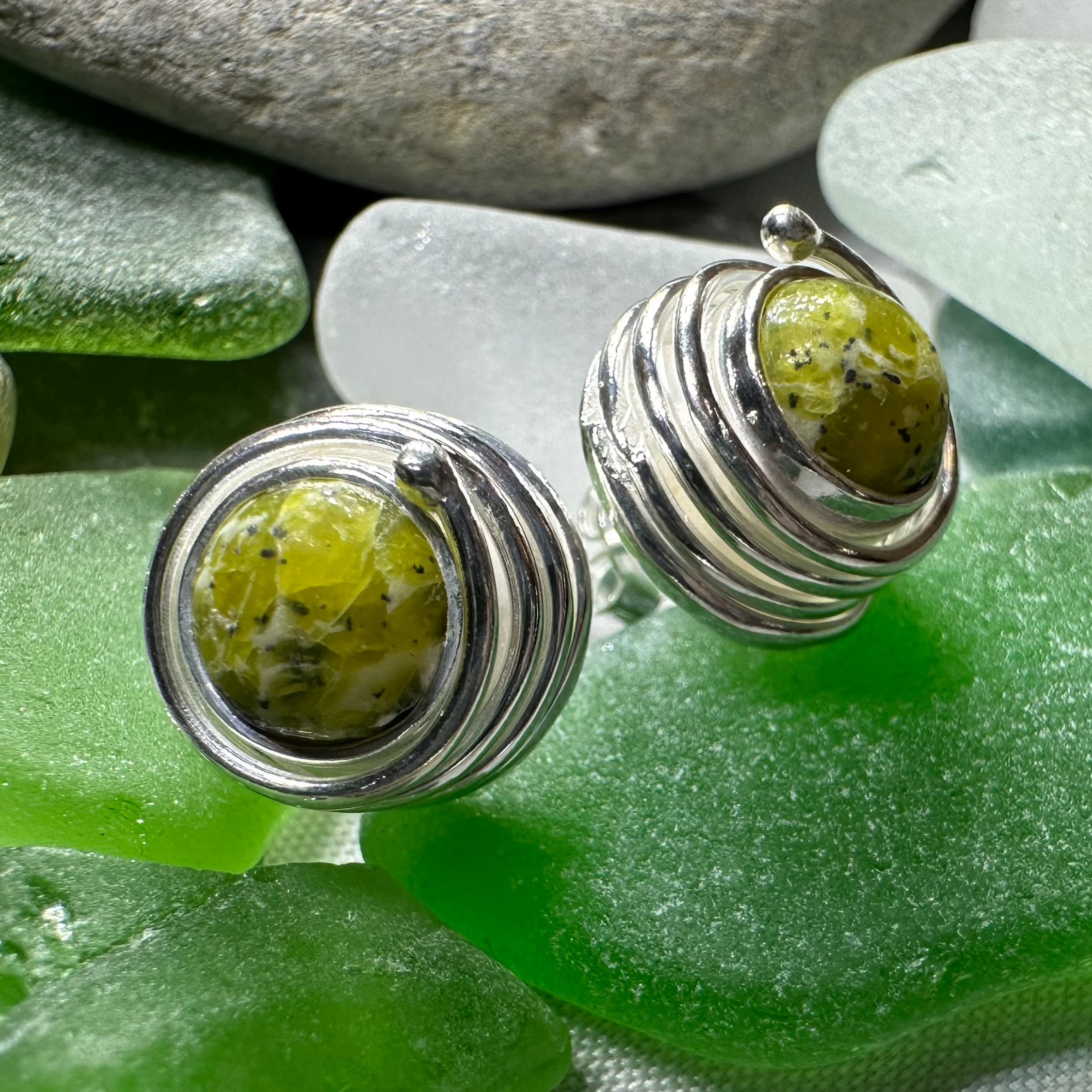 Connemara Marble Celtic Spiral Post Earrings