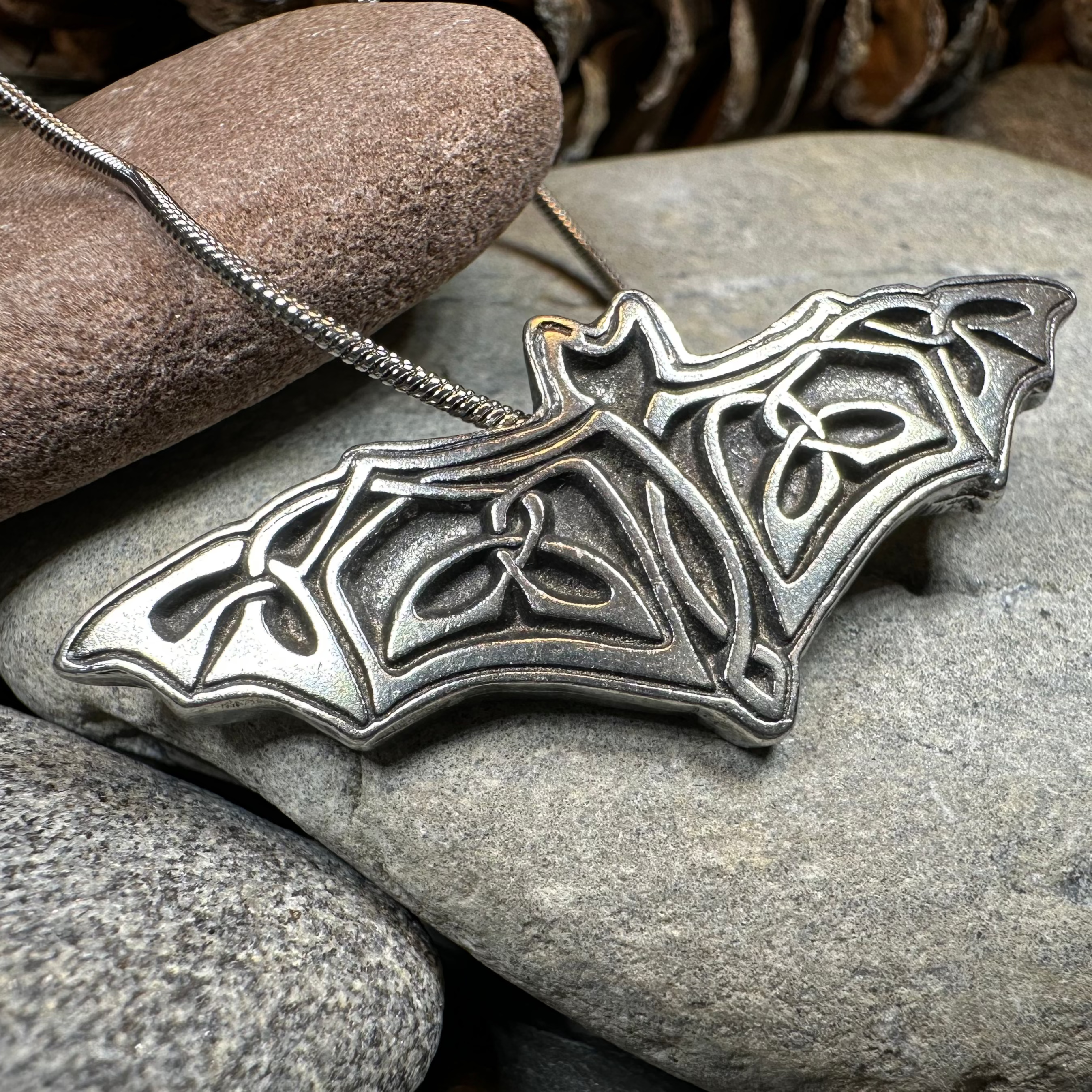 Celtic Bat Pewter Necklace