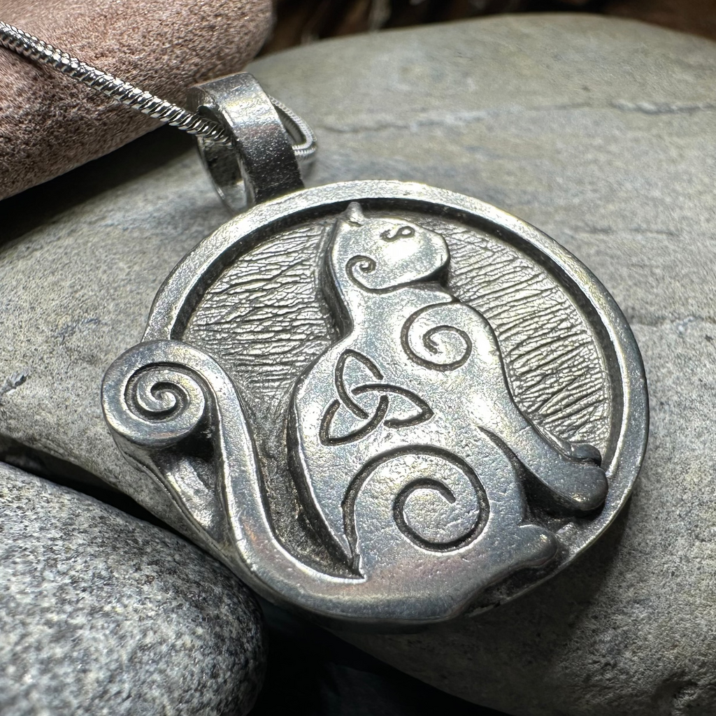 Celtic Spiral Cat Pewter Necklace