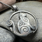 Celtic Spiral Cat Pewter Necklace