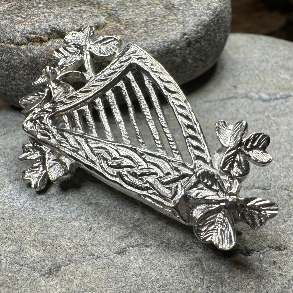Artisan Irish Celtic Harp Brooch