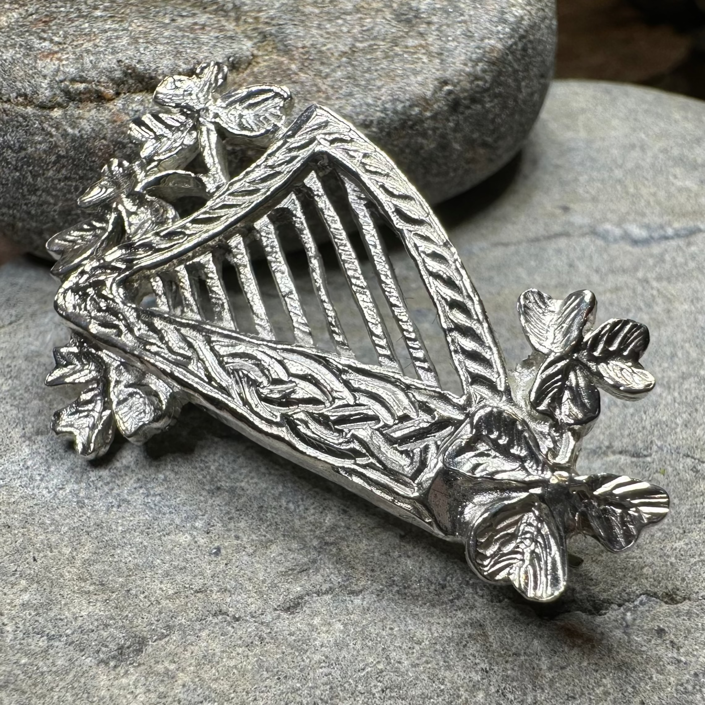 Artisan Irish Celtic Harp Brooch