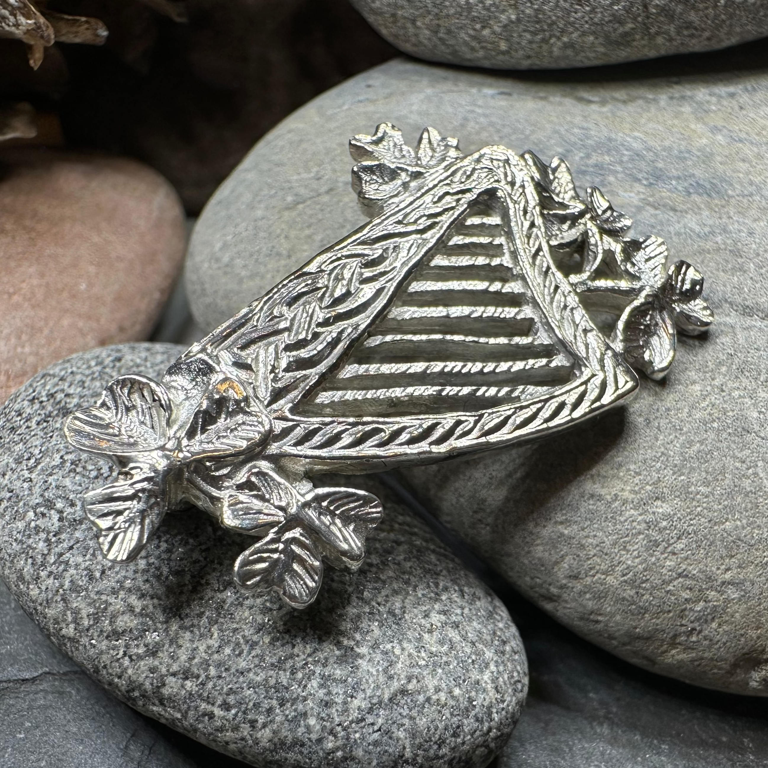 Artisan Irish Celtic Harp Brooch