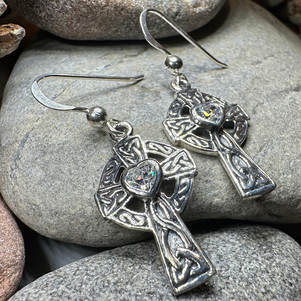 Celtic Cross Heart Earrings