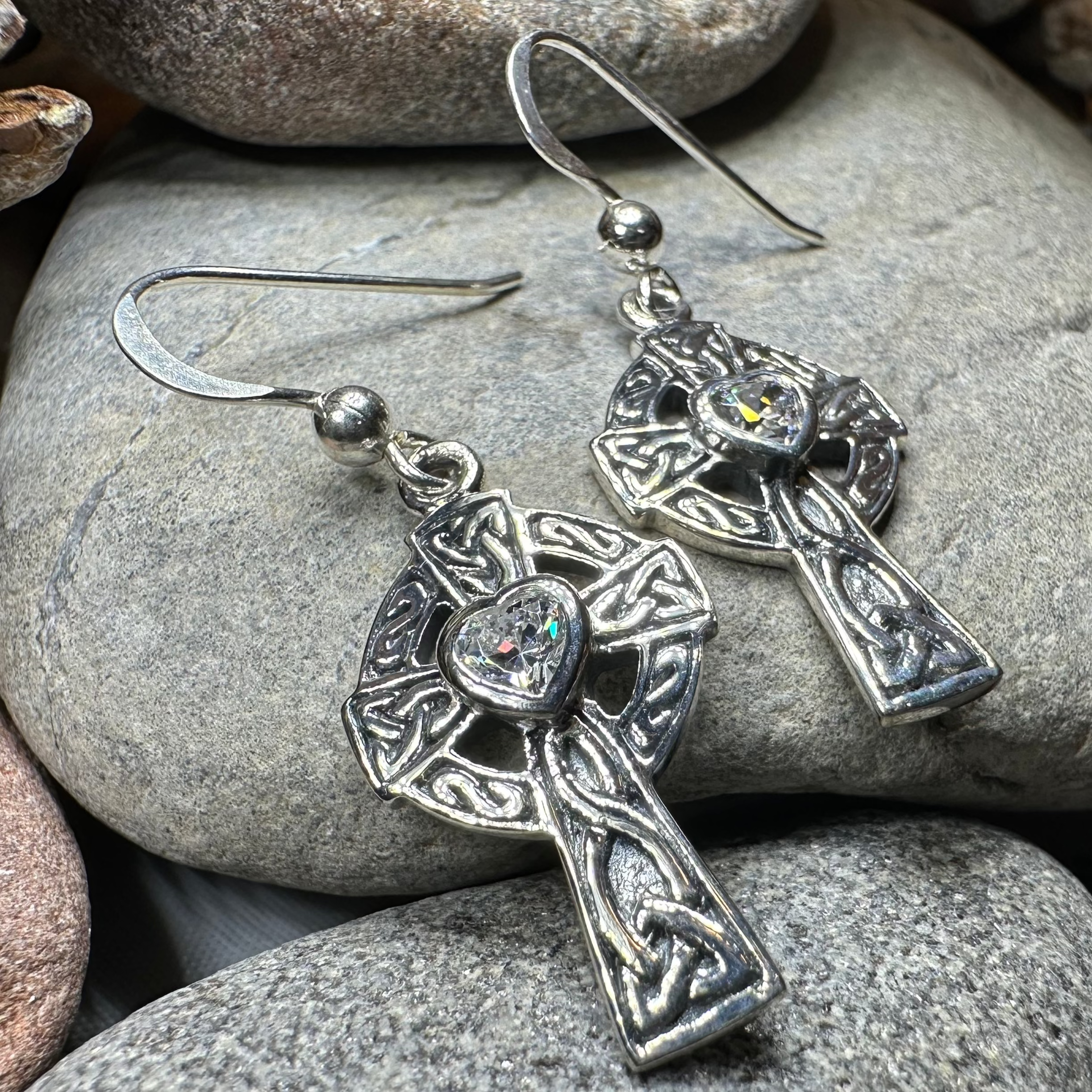 Celtic Cross Heart Earrings
