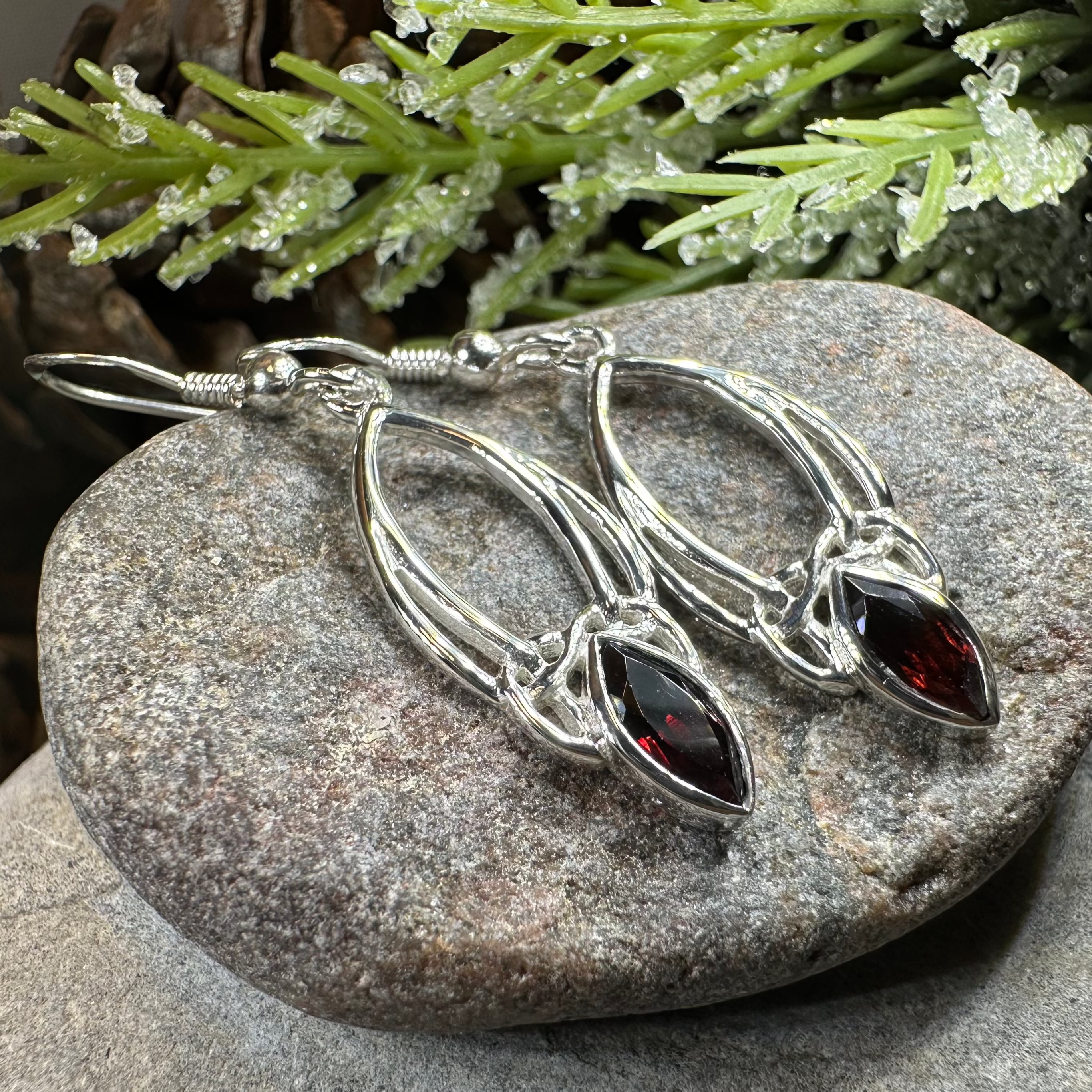 Garnet Trinity Knot Earrings