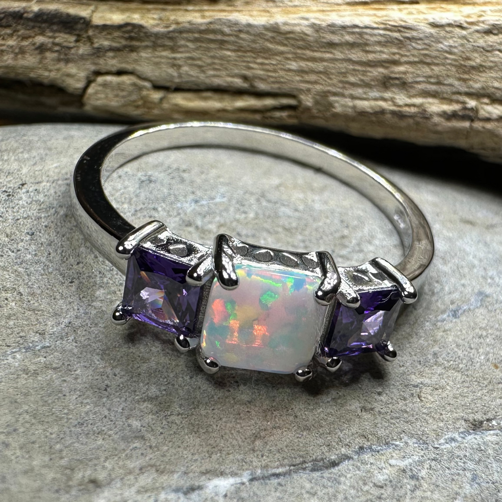 Scottish Mist Opal & Amethyst Ring