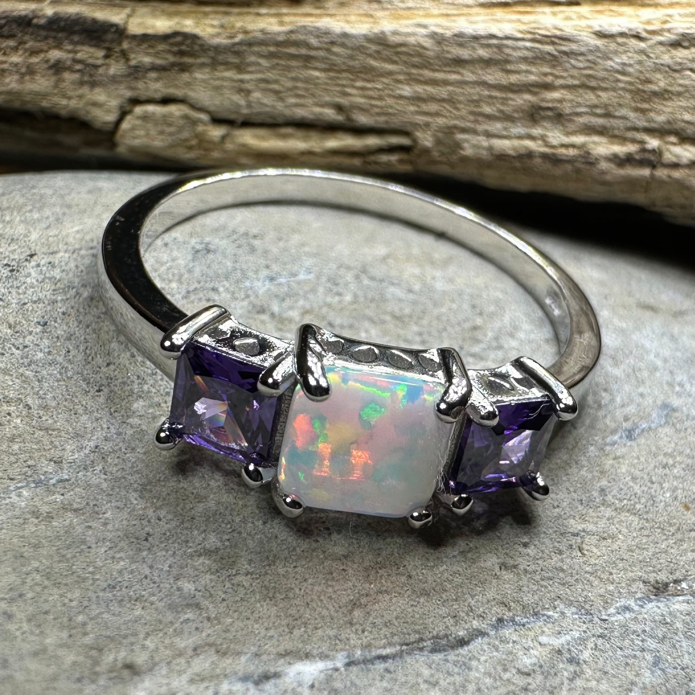 Scottish Mist Opal & Amethyst Ring