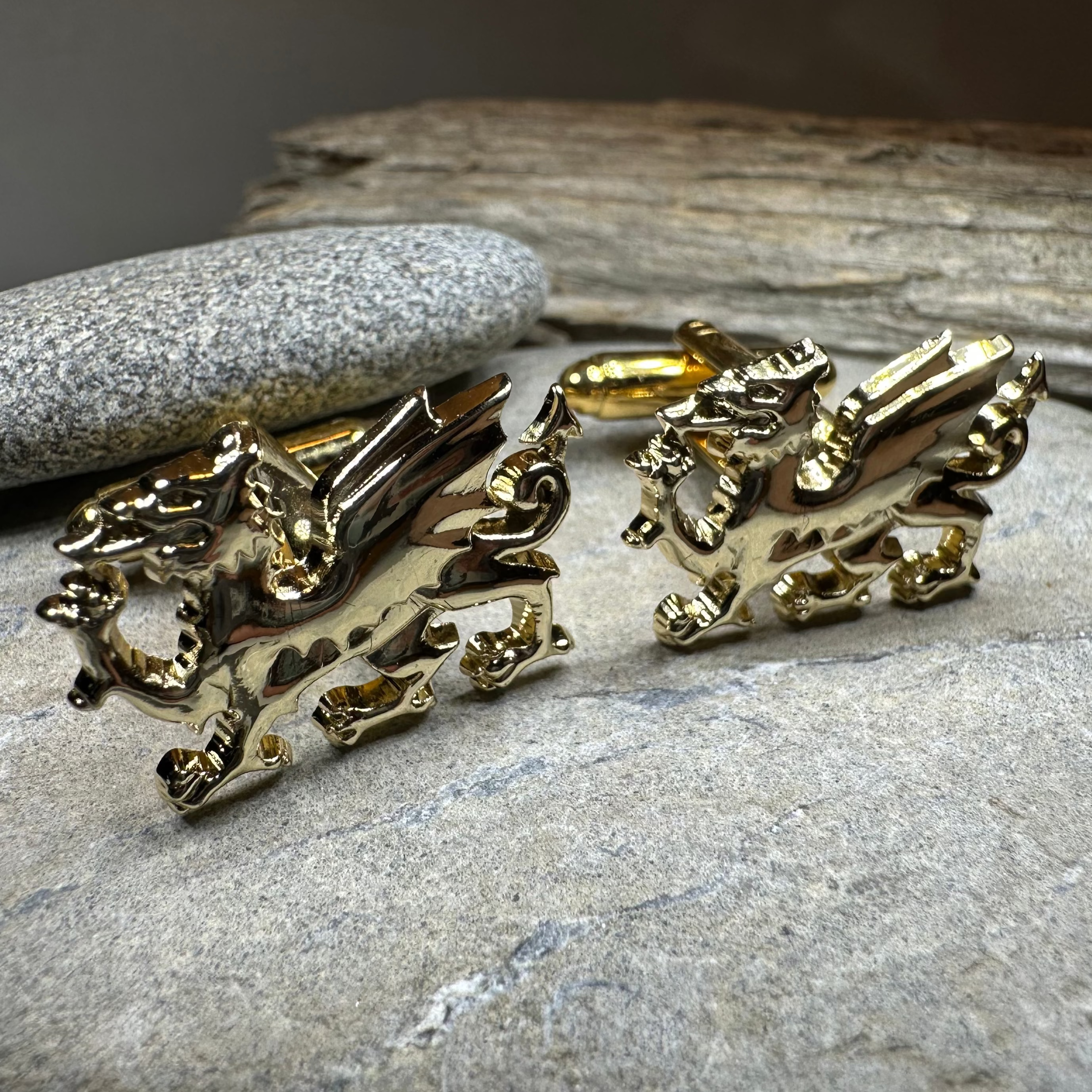 Golden Welsh Dragon Cuff Links