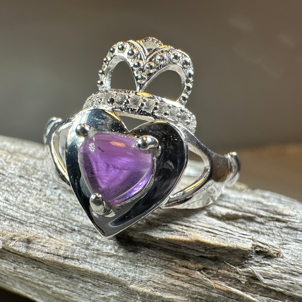 Noble Heart Amethyst Claddagh Ring