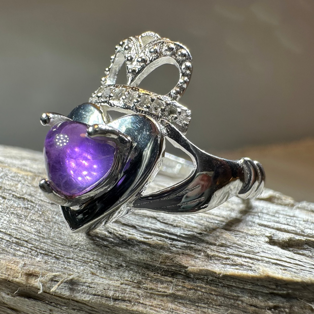 Noble Heart Amethyst Claddagh Ring