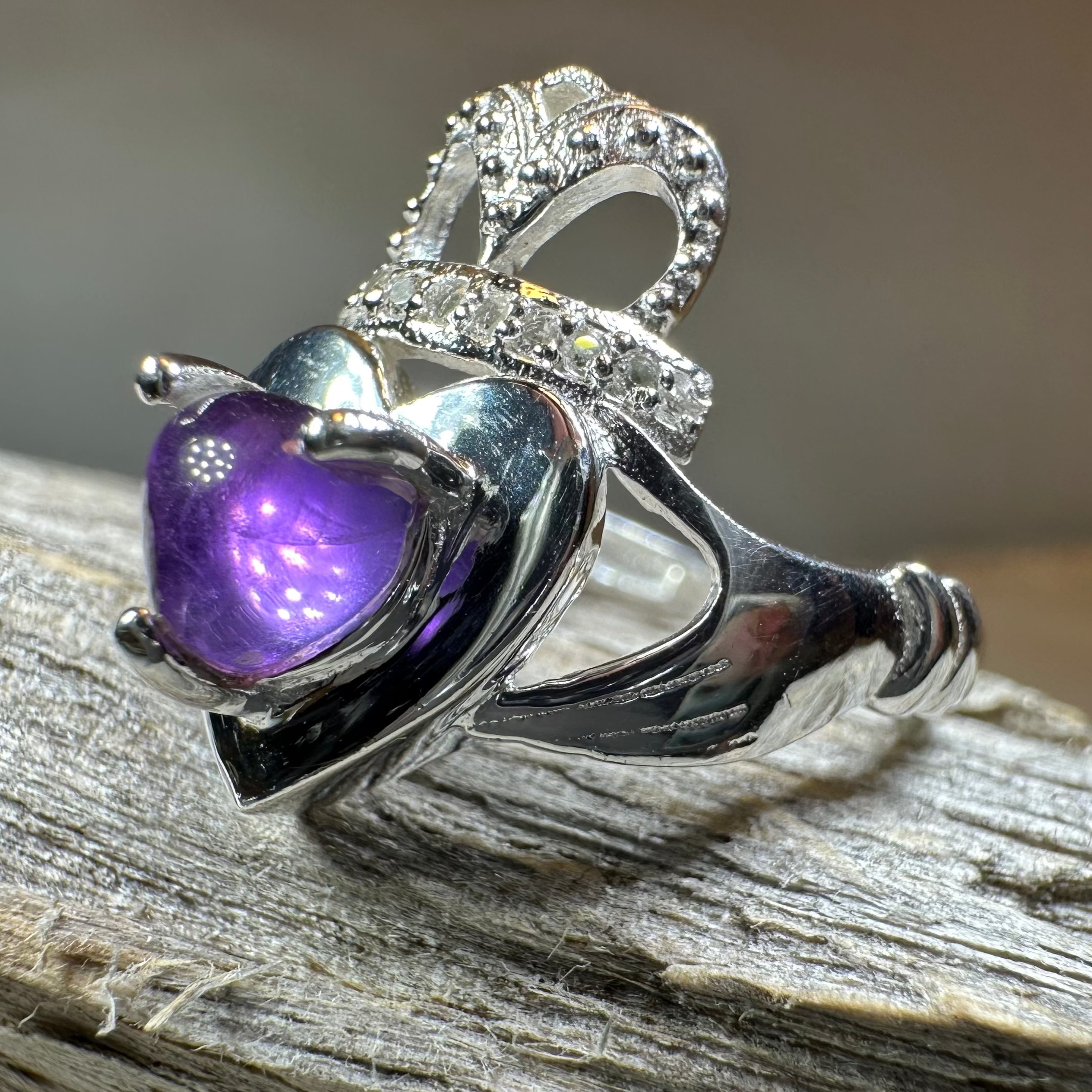 Noble Heart Amethyst Claddagh Ring
