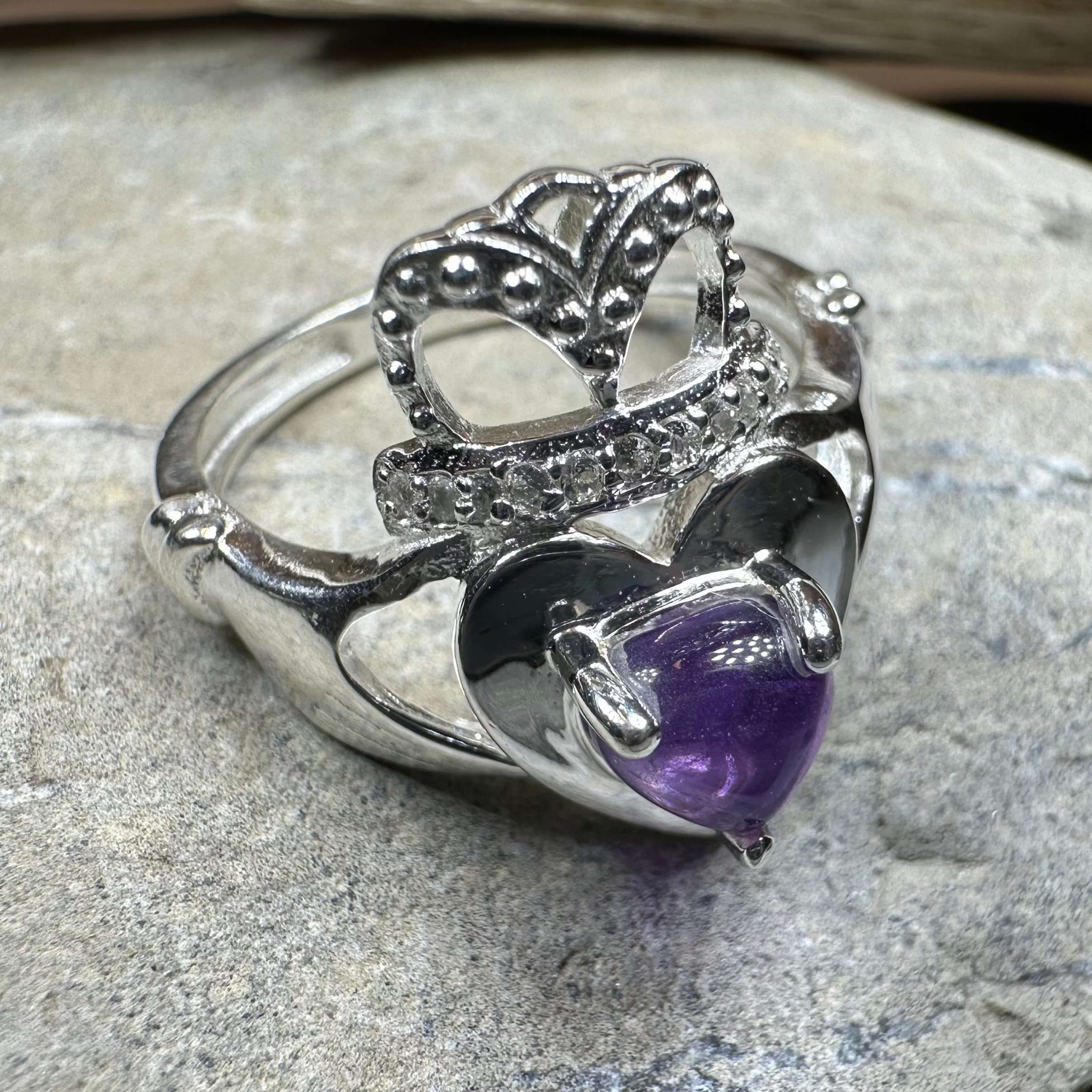 Noble Heart Amethyst Claddagh Ring
