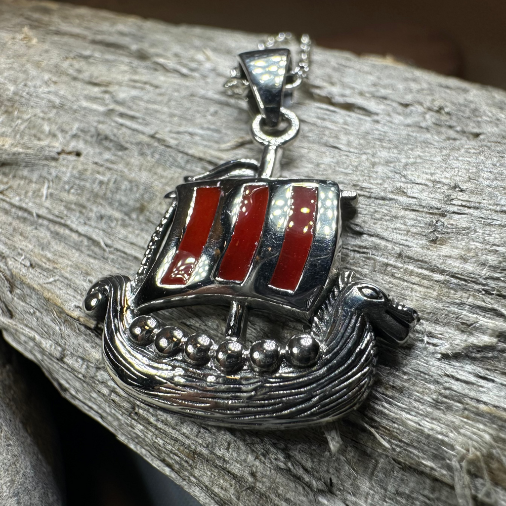 Red Sails Viking Ship Necklace