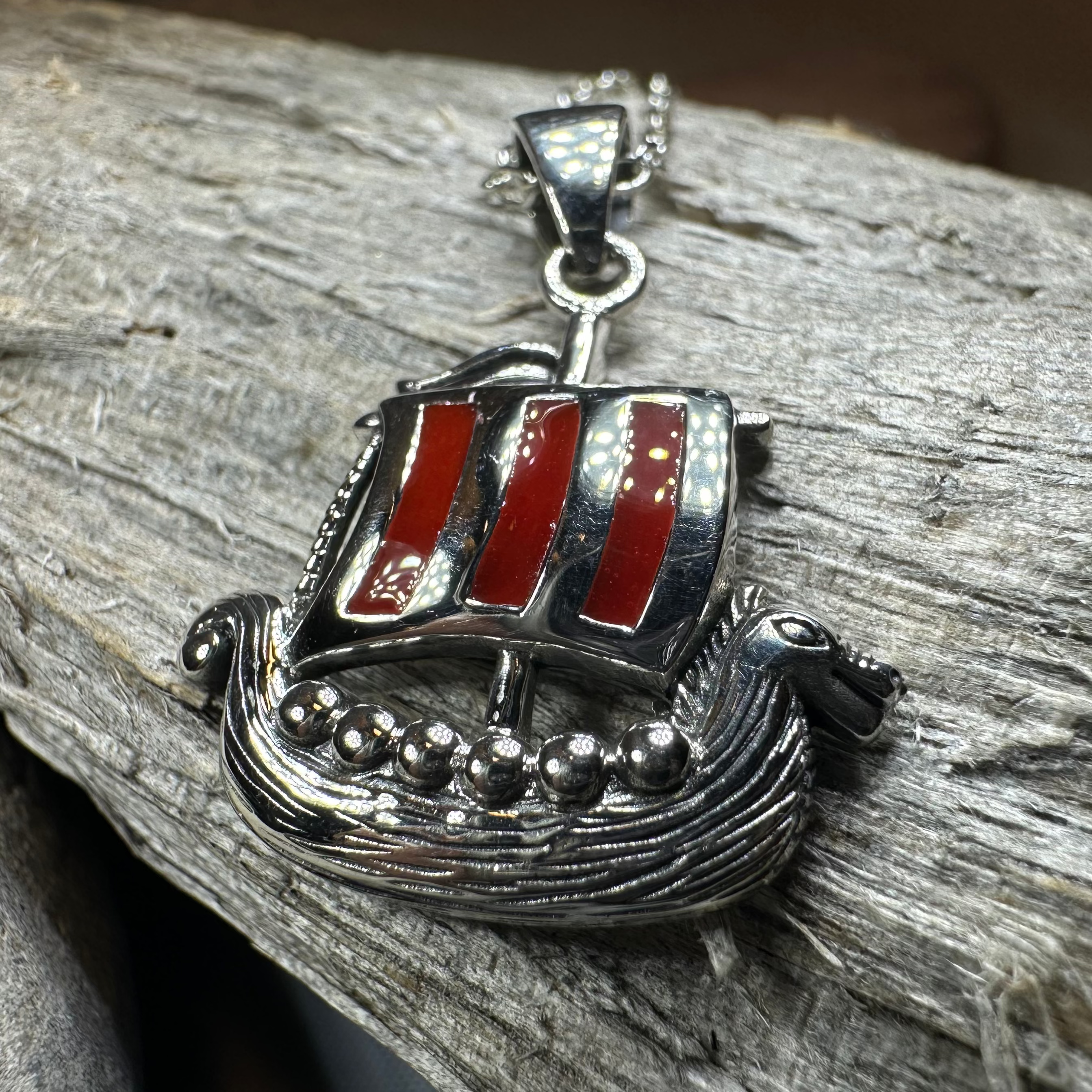 Red Sails Viking Ship Necklace