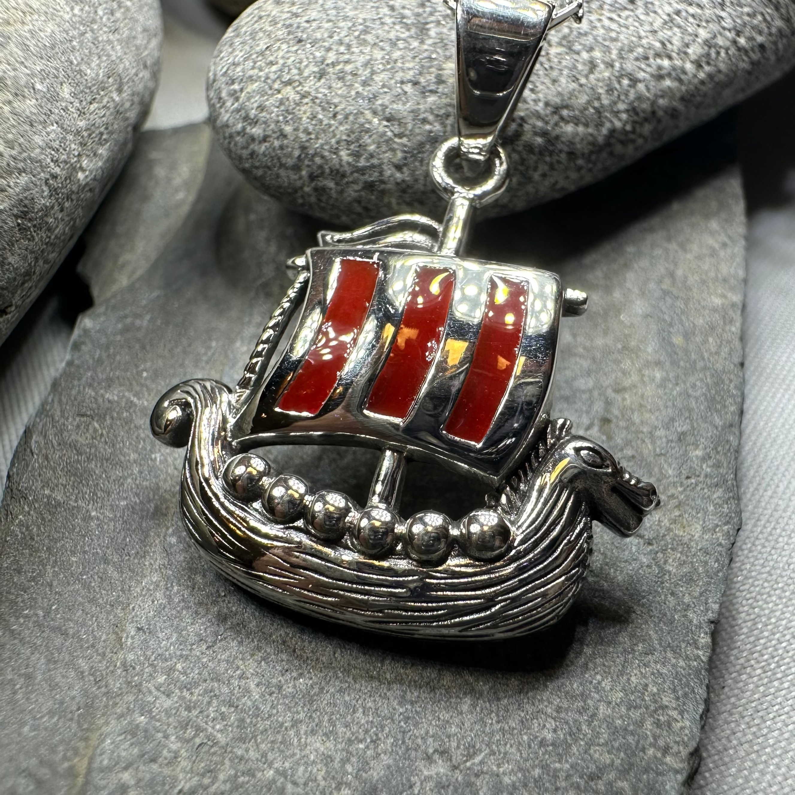 Red Sails Viking Ship Necklace