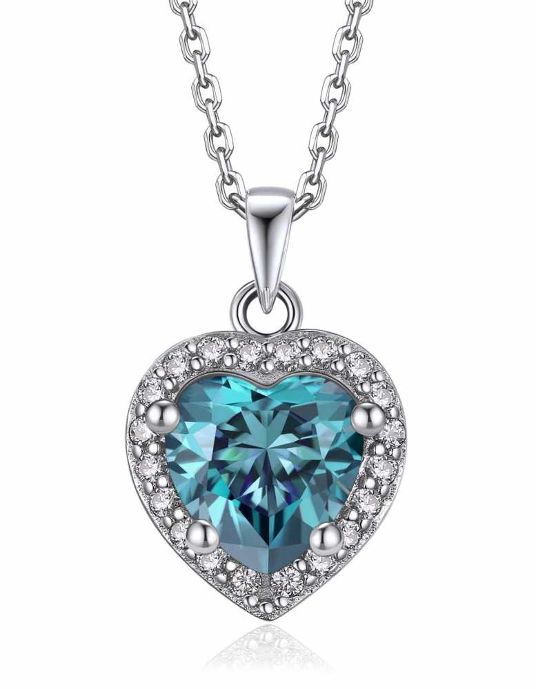 Silver Solitaire Cluster Heart Pendant Necklace For Women