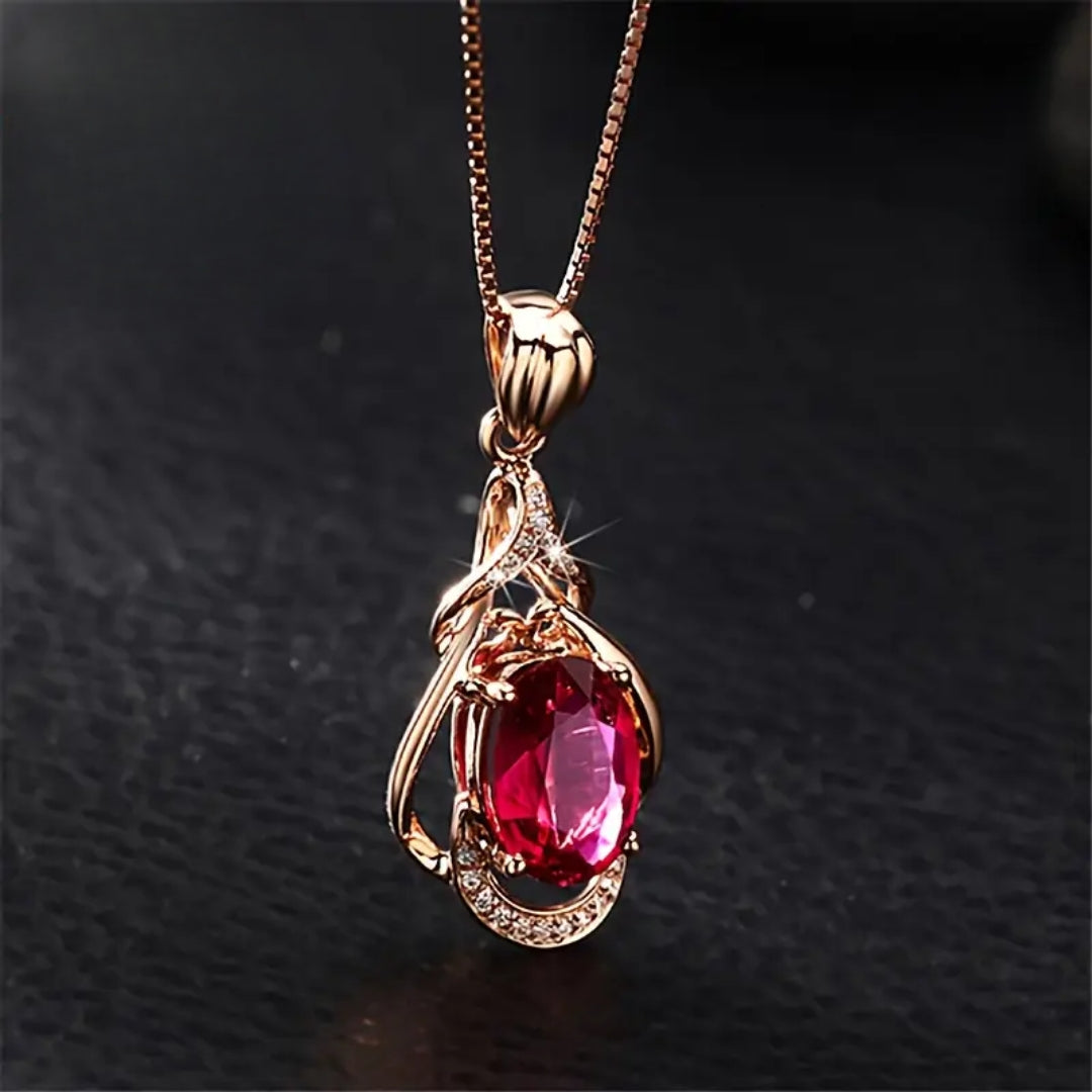 Elegant Red and Gold Crystal Necklace