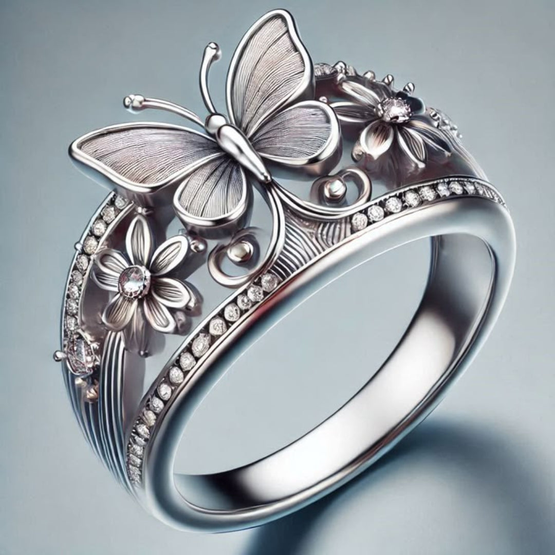 Silvered Butterfly Exotic Ring