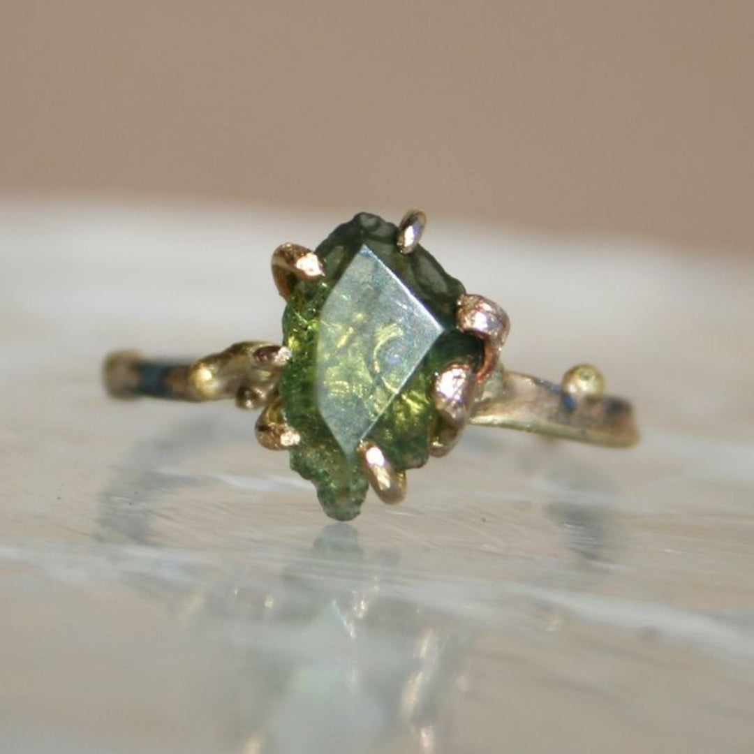 Green Nature Glass Gold Ring
