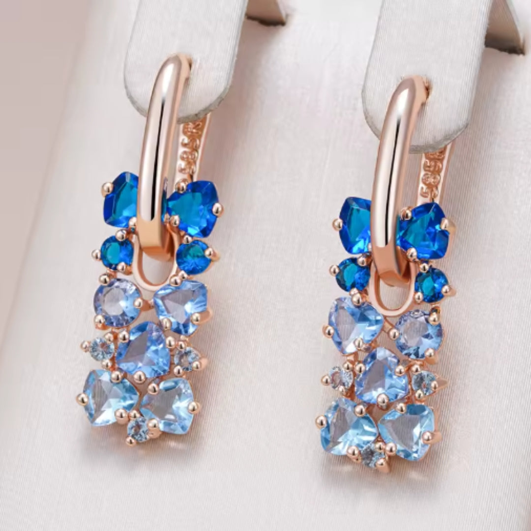 Elegant Blue Rectangular Crystal Earrings