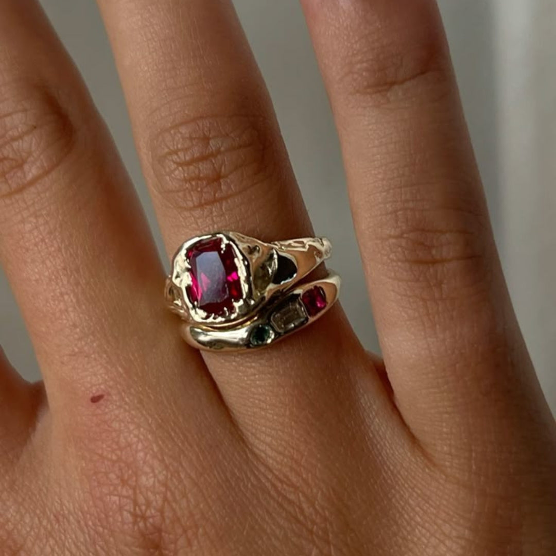 Red Stone Gold Forged Ring