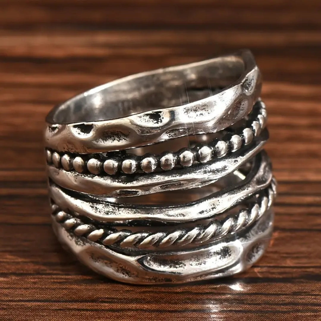 Layered Silvered Beads Ring