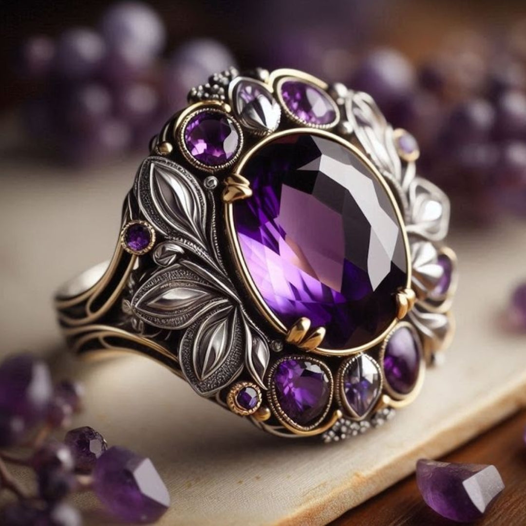 Exotic Purple Glass Flower Ring