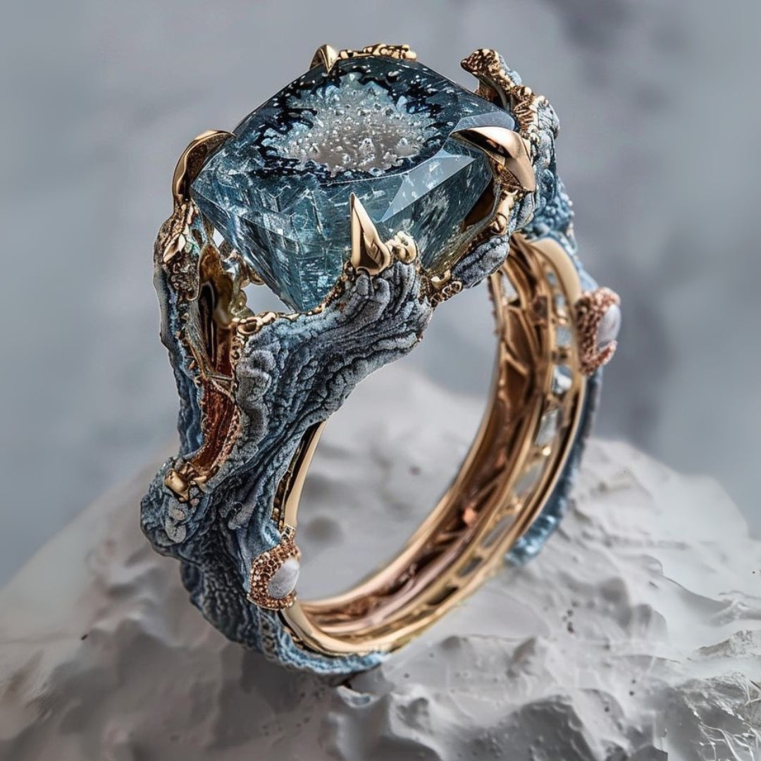 Exotic Rock Glass Gold Ring