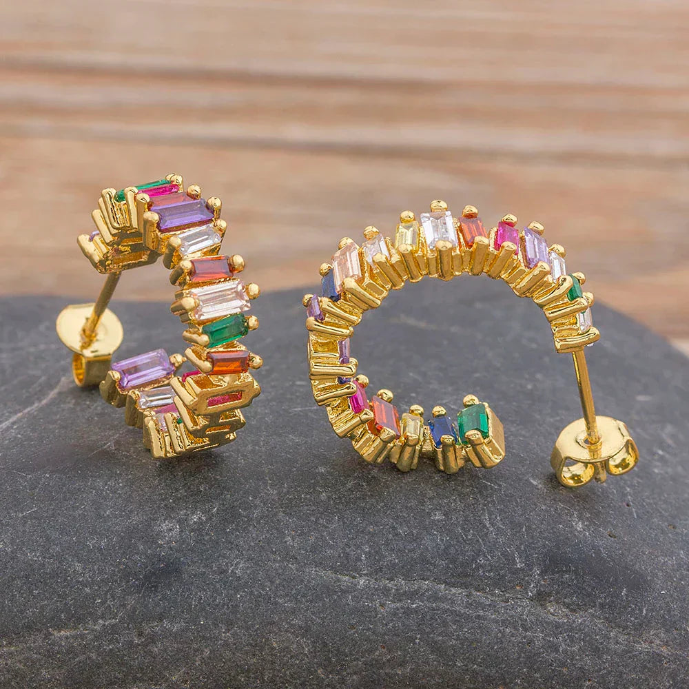 Rainbow Zirconia Earrings in Gold