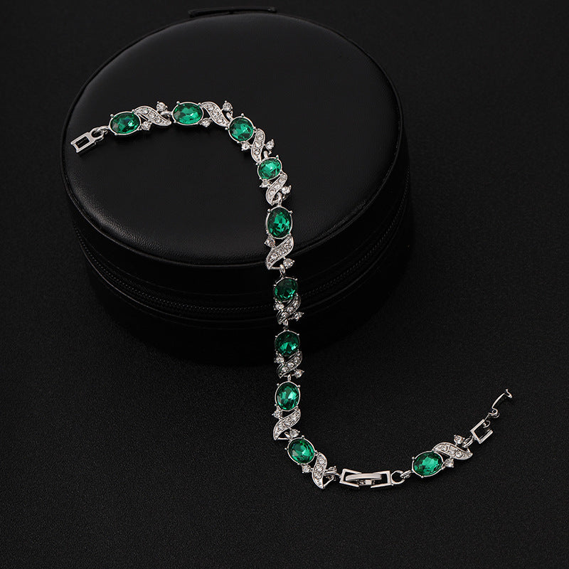 Elegant Emerald Silver Bracelet