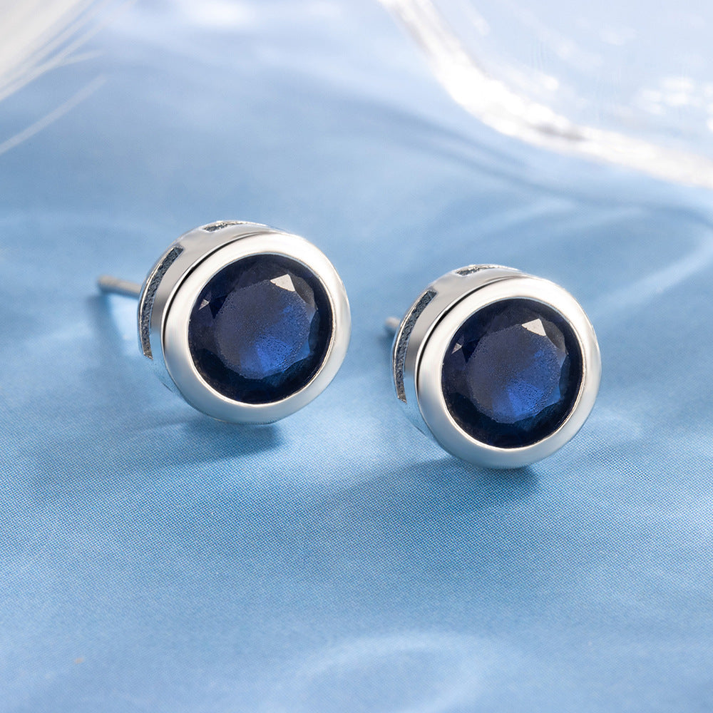 White Gold Sapphire Bezel Stud Earrings