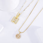 Gold Pave Letter Initial Necklace Set