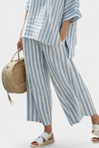 Rensleigh | Sophisticated Blue Striped Linen Top & Relaxed Pants