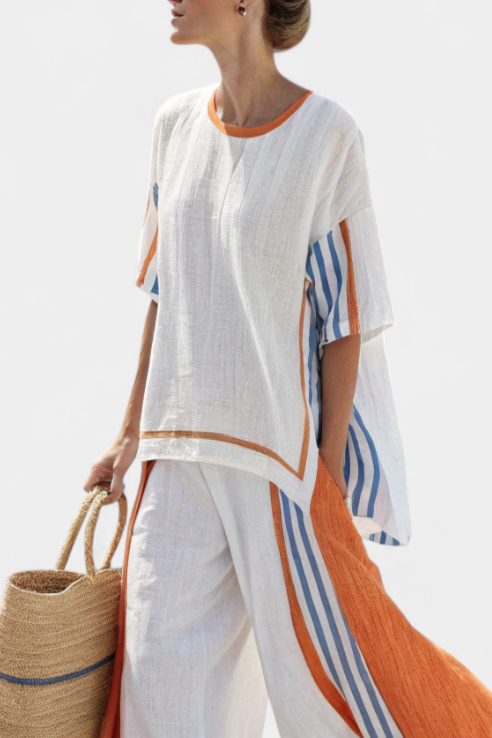 Thorneil | Comfortable Wide-Leg Striped Pants & Linen Top