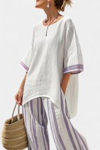 Luxmere | Comfortable Relaxed Blouse & Striped Bamboo Pants