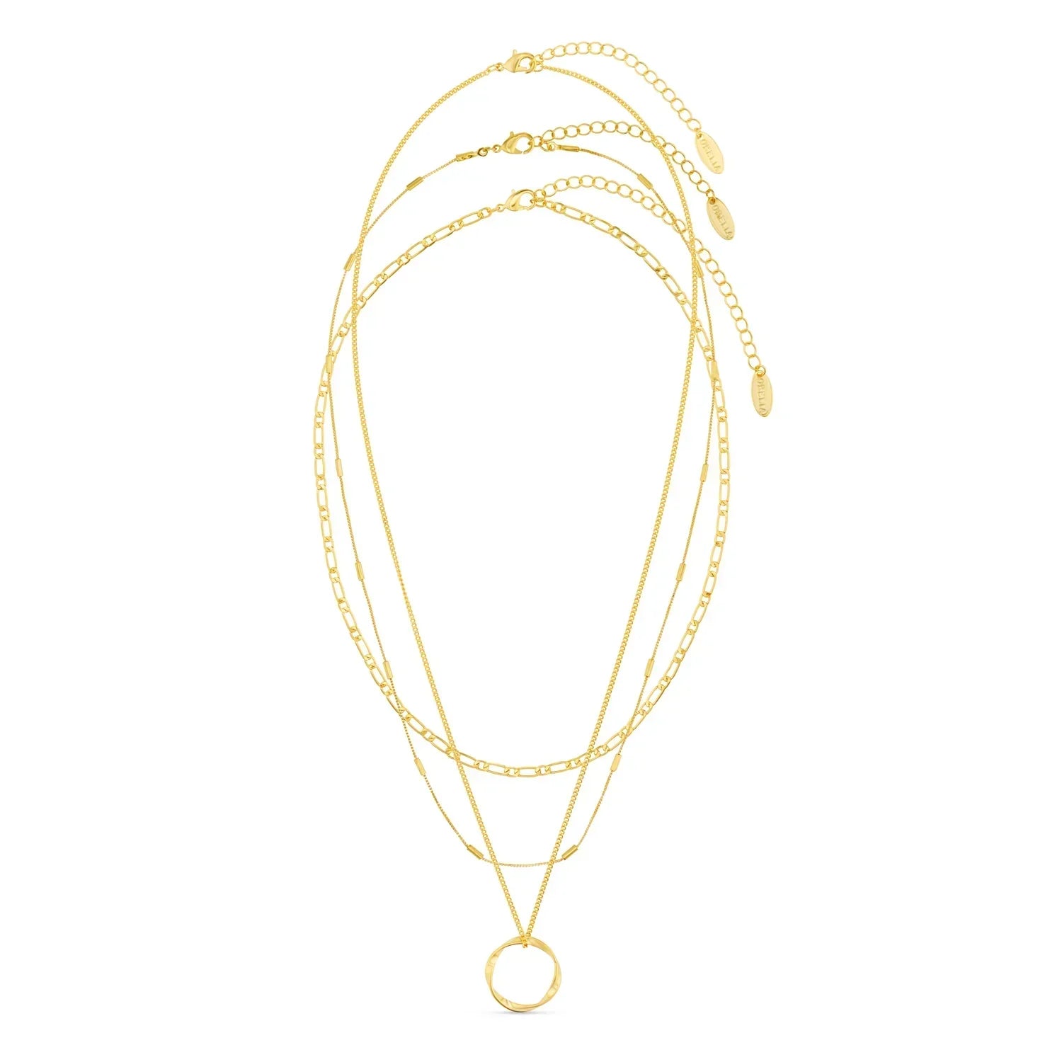 Gold Open Circle Three Row Necklace