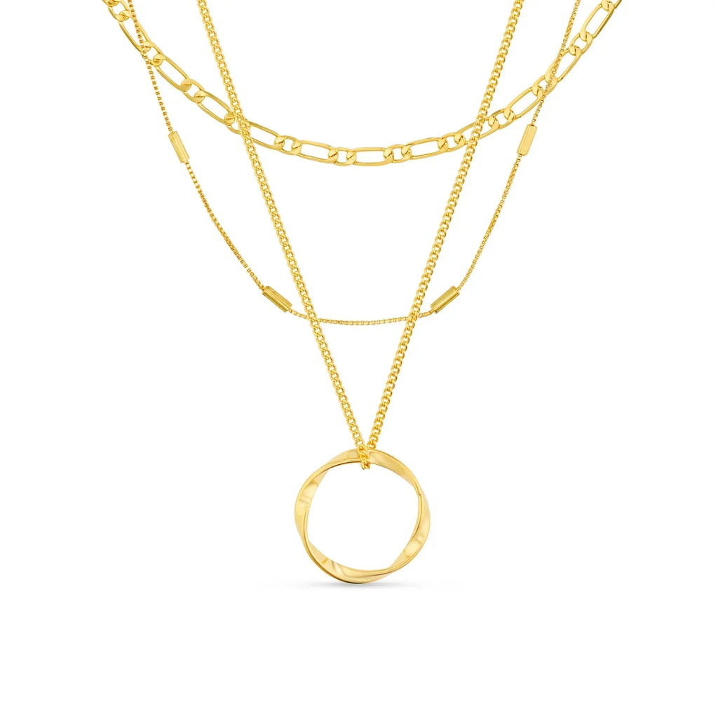 Gold Open Circle Three Row Necklace