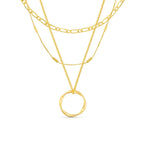 Gold Open Circle Three Row Necklace