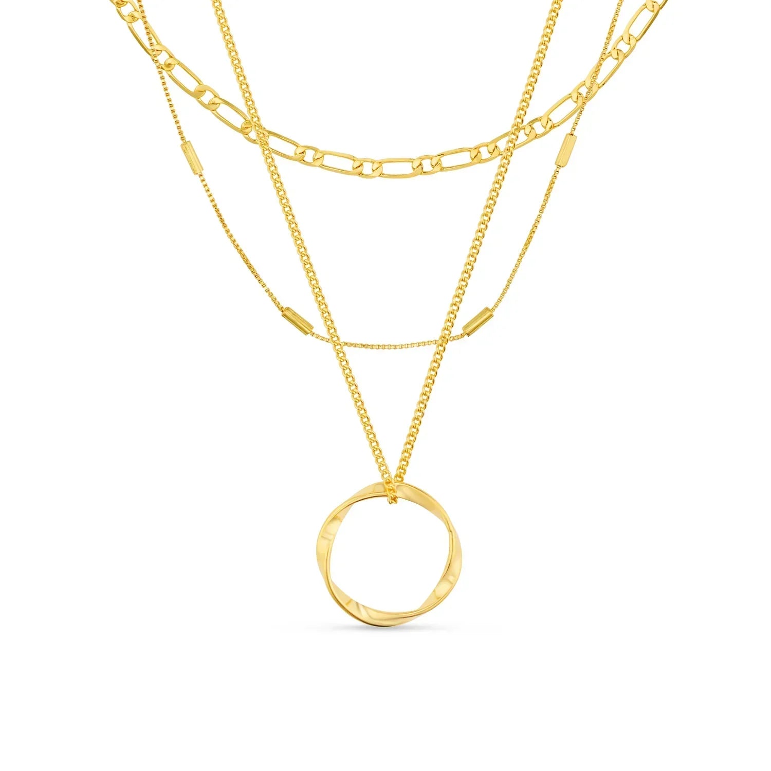 Gold Open Circle Three Row Necklace