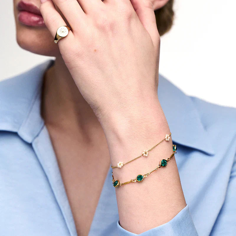 Gold Emerald Link Chain Bracelet