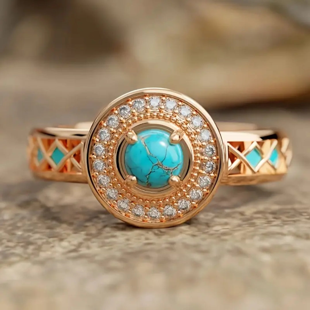 Nature Blue Golden Stone Bright Ring