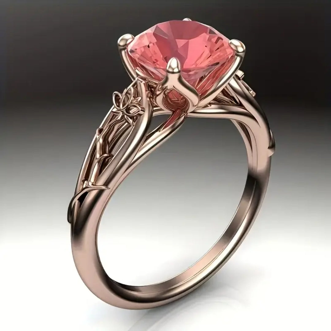 Pink Glass Exotic Gold Ring