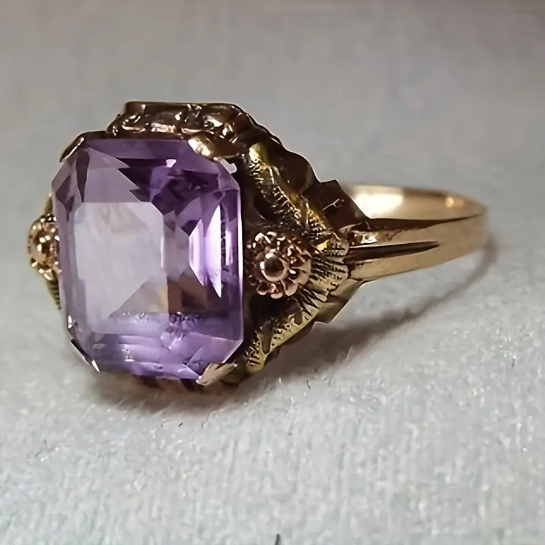 Purple Glass Golden Ring