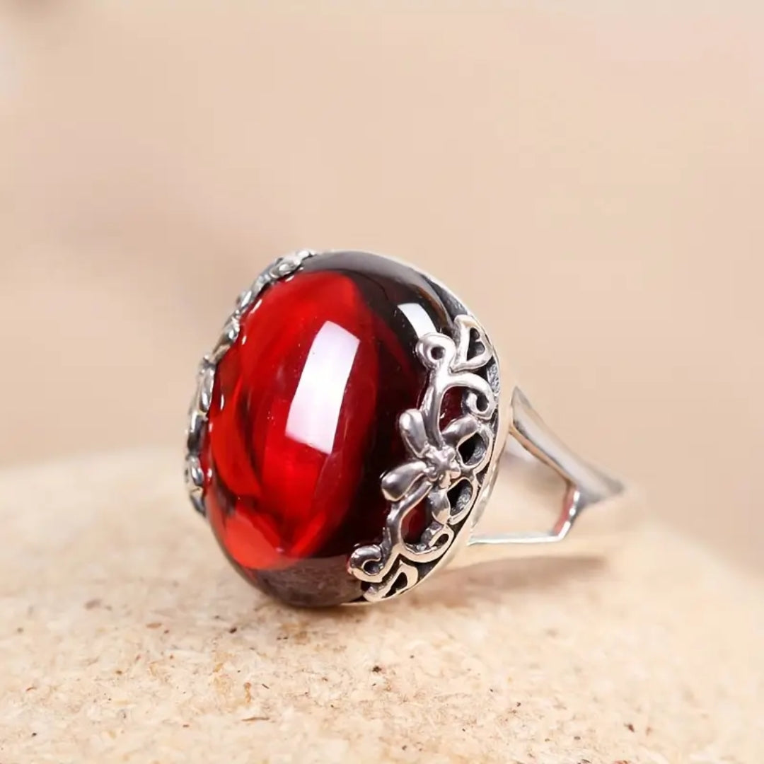 Red Stone Silver Ring